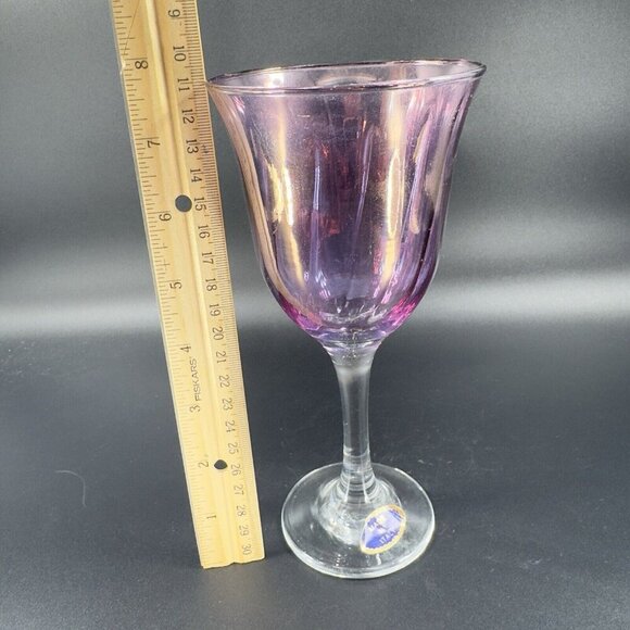 Italian Amethyst Iridescent Glass Goblet Drinking Glasses Cups Made Italy Set 2 - Picture 4 of 14
